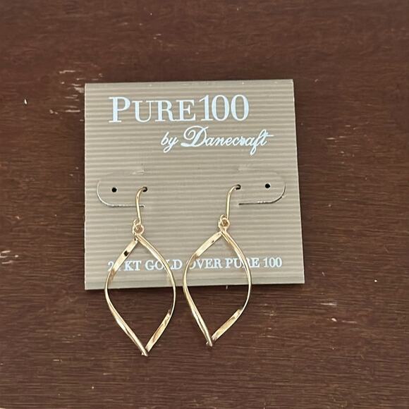 Pure 100 by Danecraft | Gold Oval Dangling Earrings NWT - Picture 1 of 4